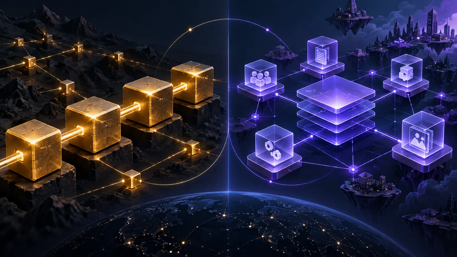 Illustration comparative des réseaux Bitcoin et Ethereum